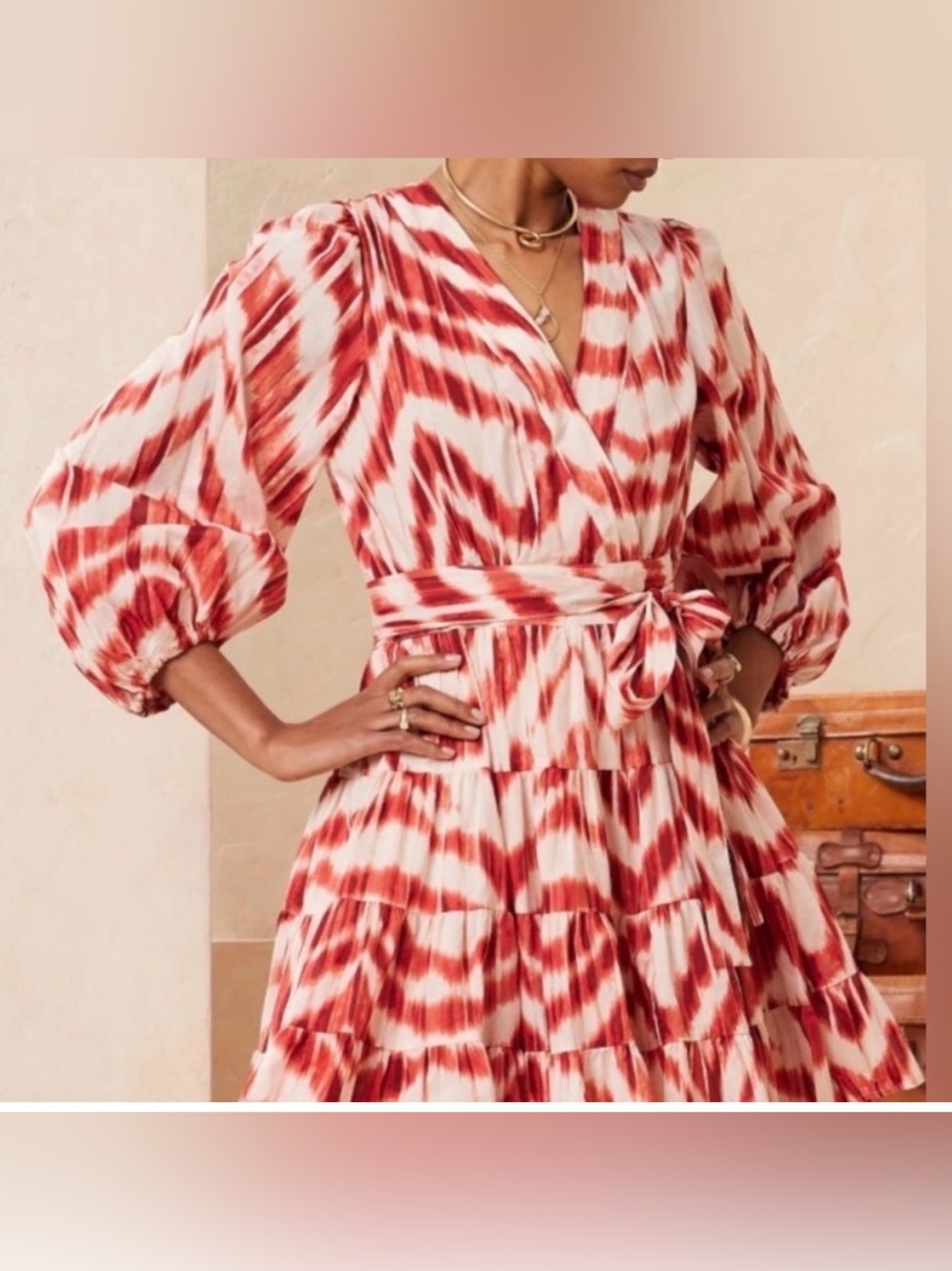 Banana Republic 2- piece skirt and top, Red & Cream Printed Tie-Waist Mini Dress